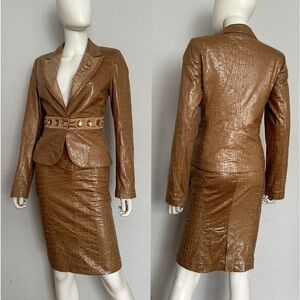 NWT SKIRT SUIT 2PC SET COLLARED JACKET/PEN‎ STYLE SKIRT RHINESTONE FORMAL OUTFIT